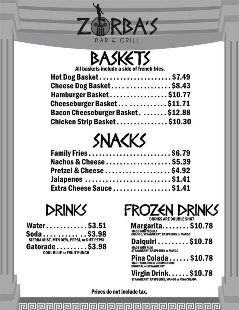 Zorbas Menu