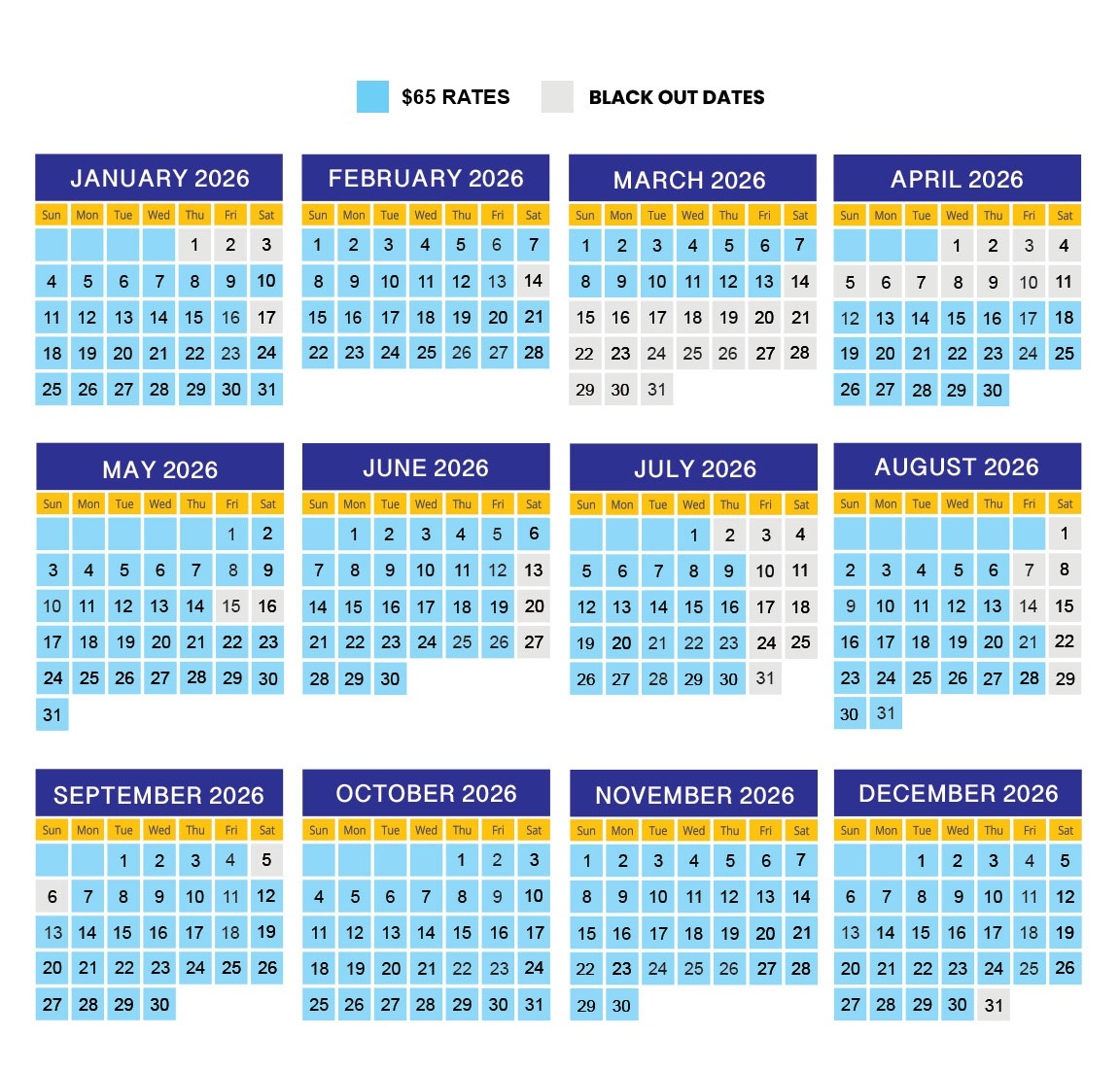 Blackout Calendar in Wisconsin Dells