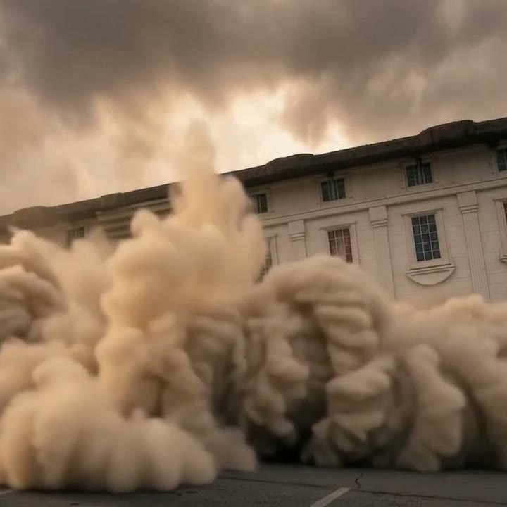 The upside-down White House crashes into the site