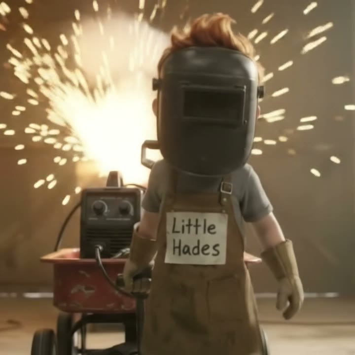 Little Hades brings his wagon and welder to the workshop